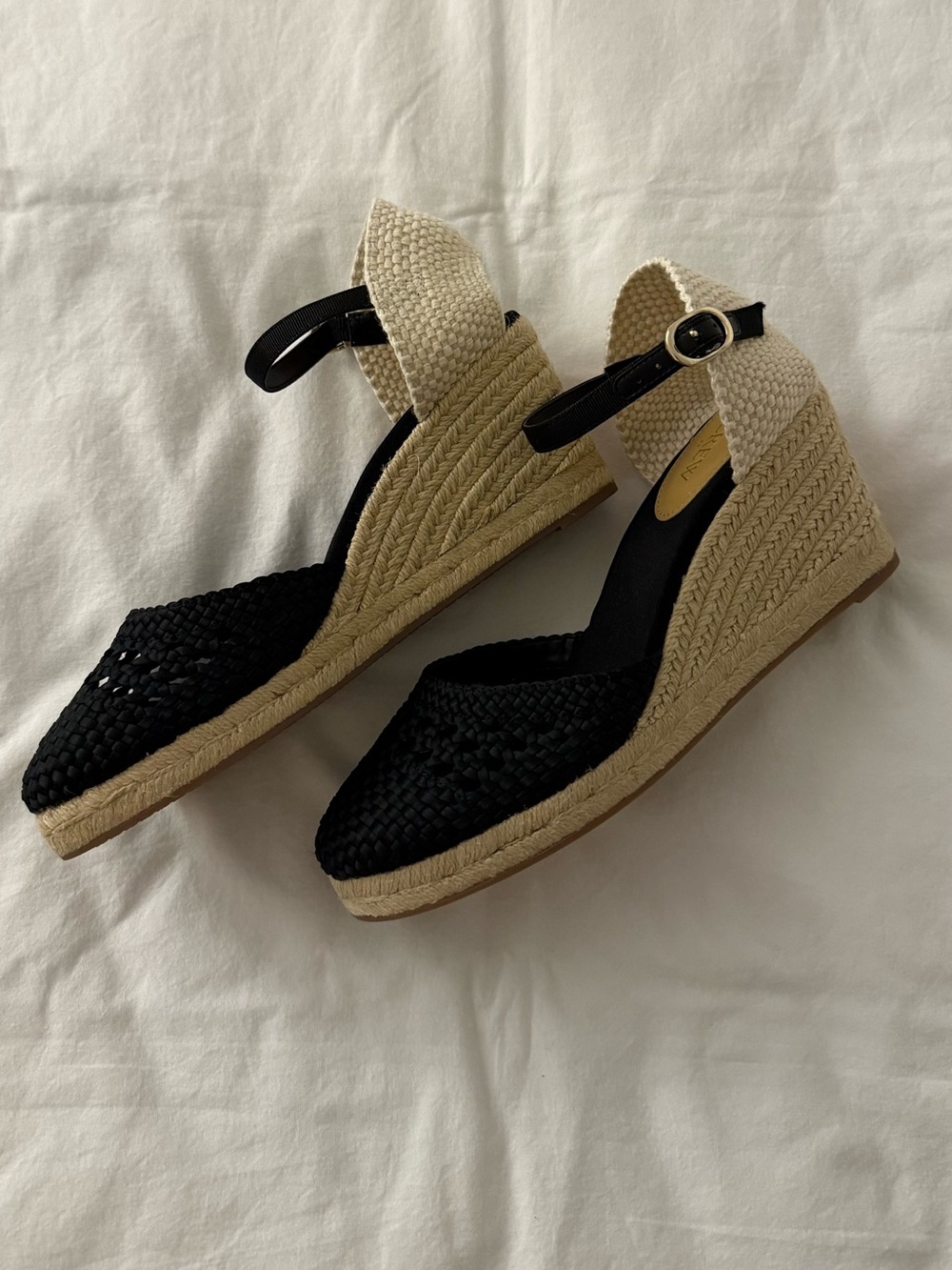 J.Crew Crochet Espadrille Wedges Black Size 8